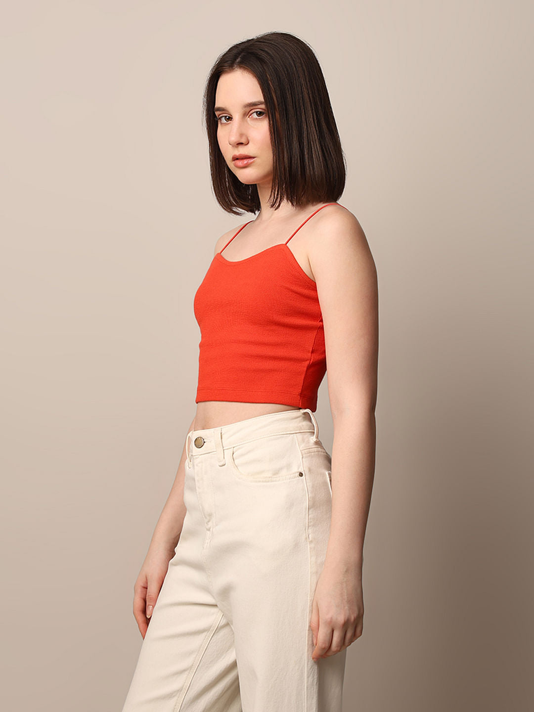 Red Ribbed Bandeau Top