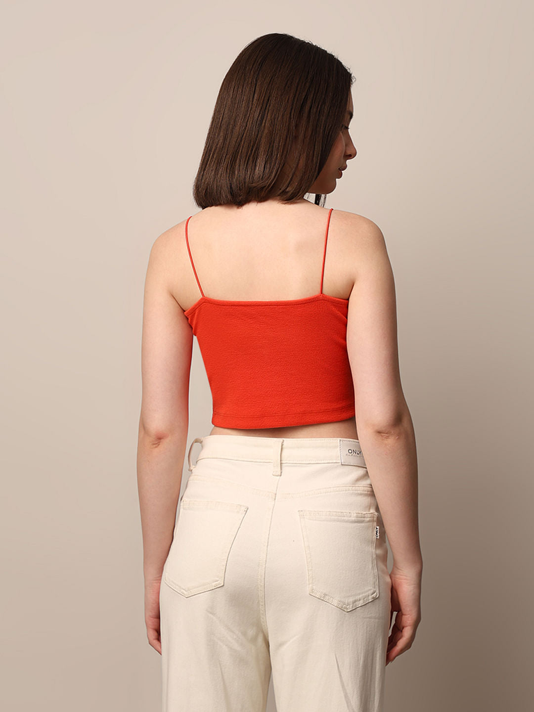 Red Ribbed Bandeau Top