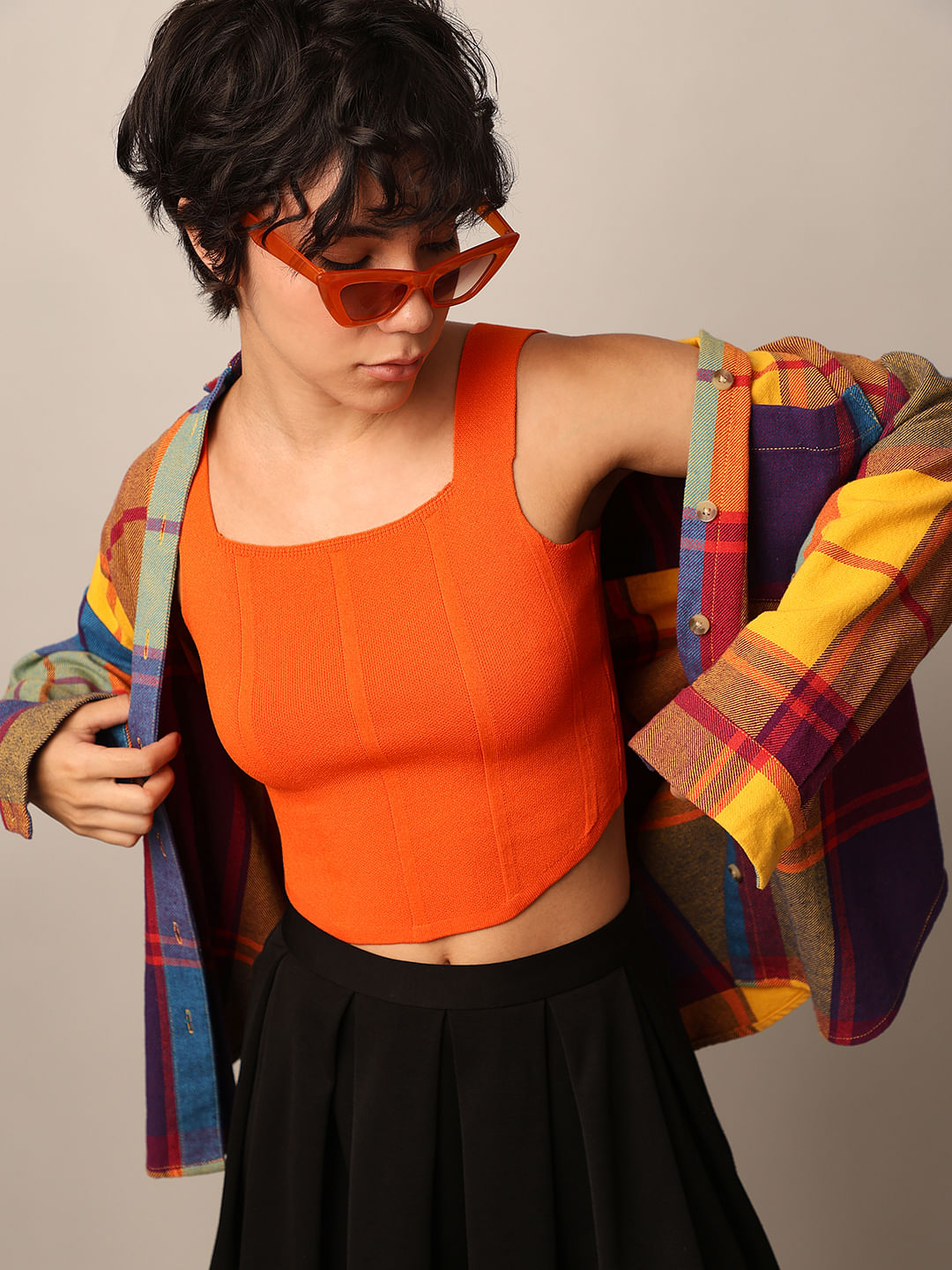 Orange Fine Knit Corset Top