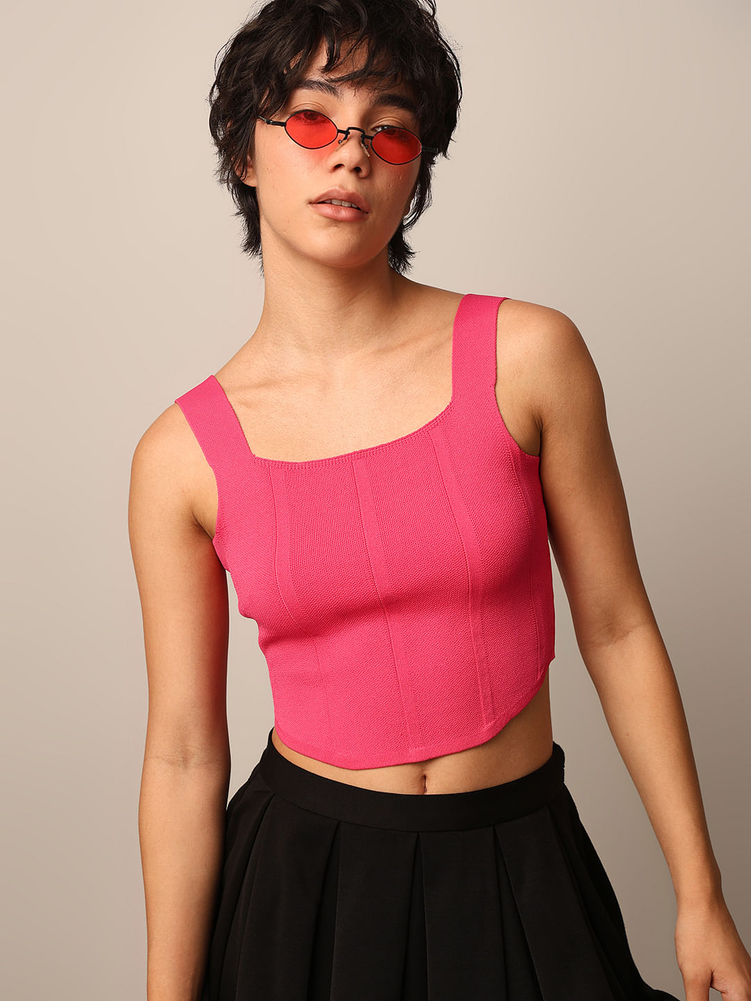 Pink Fine Knit Corset Top