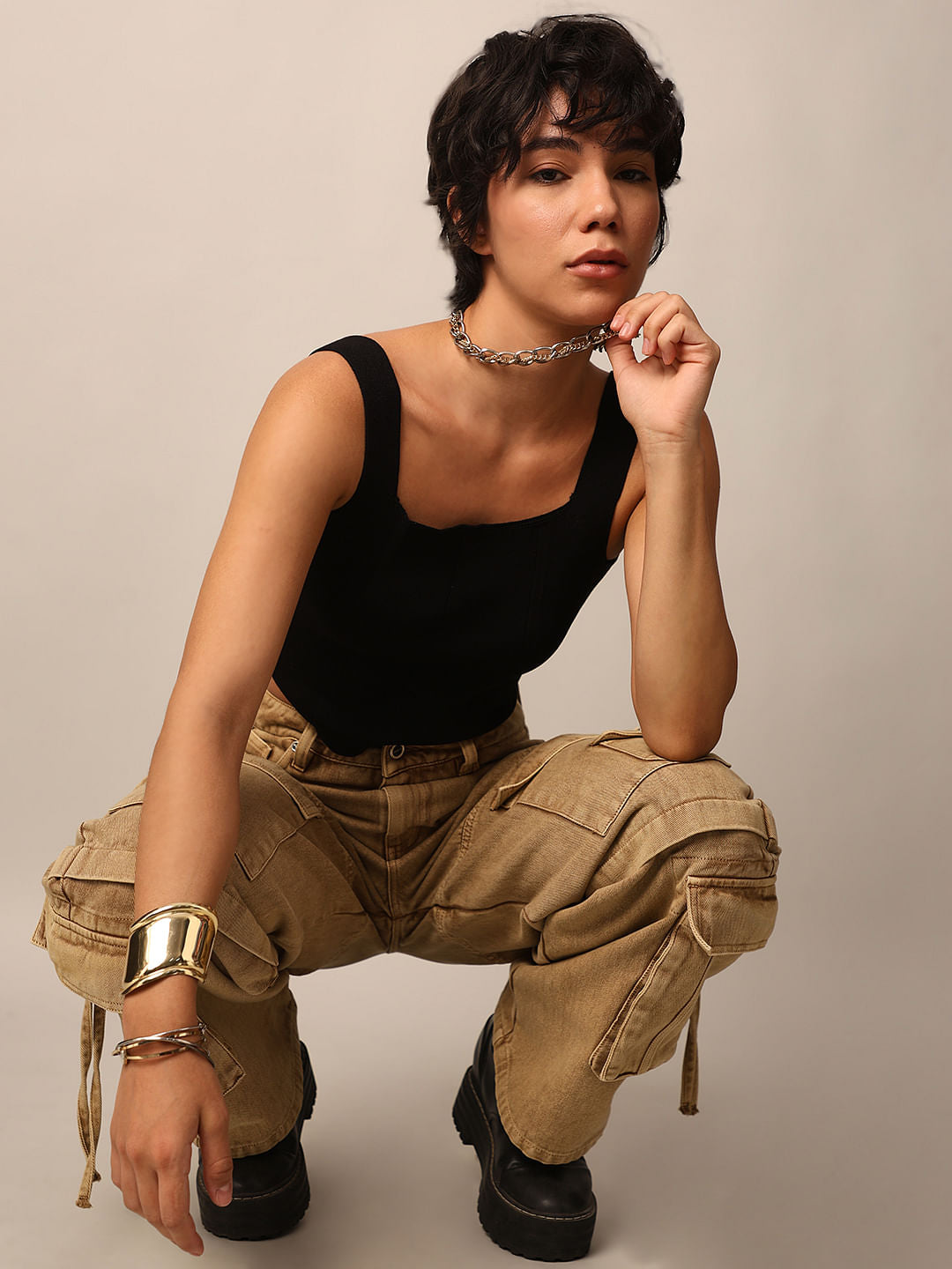 Black Fine Knit Corset Top