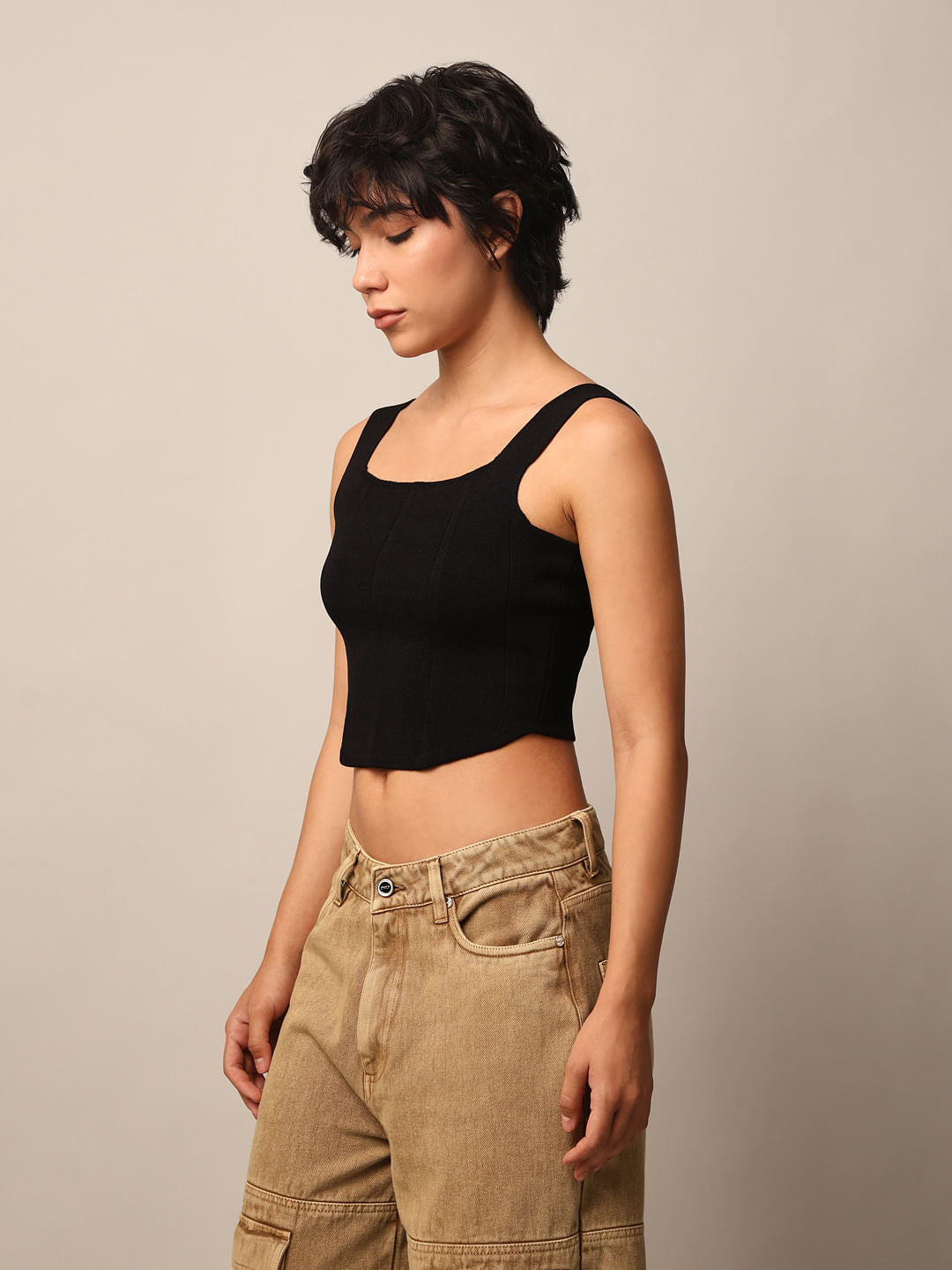 Black Fine Knit Corset Top