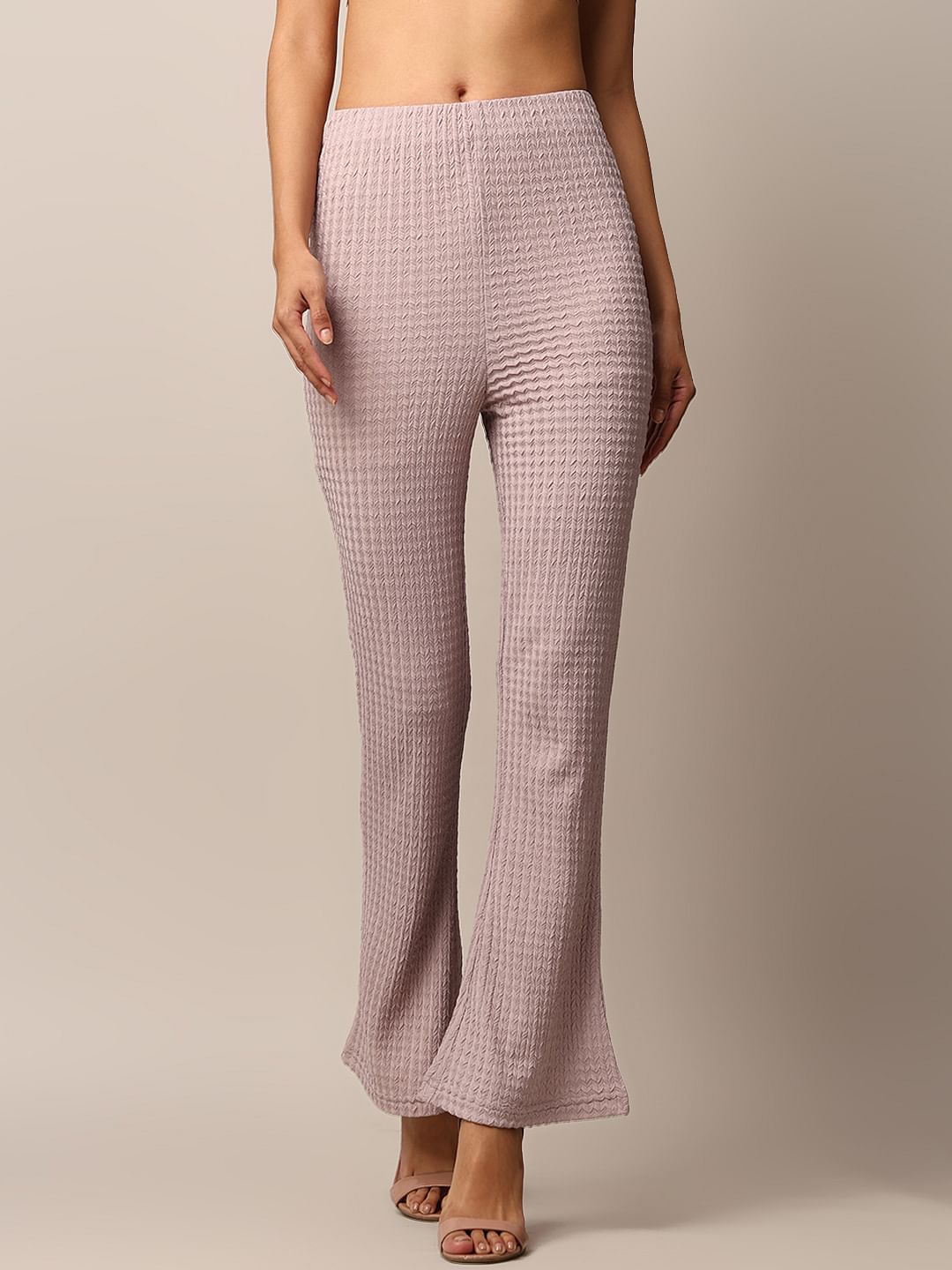 Lavender Textured Co-Ord Set Flared Pants