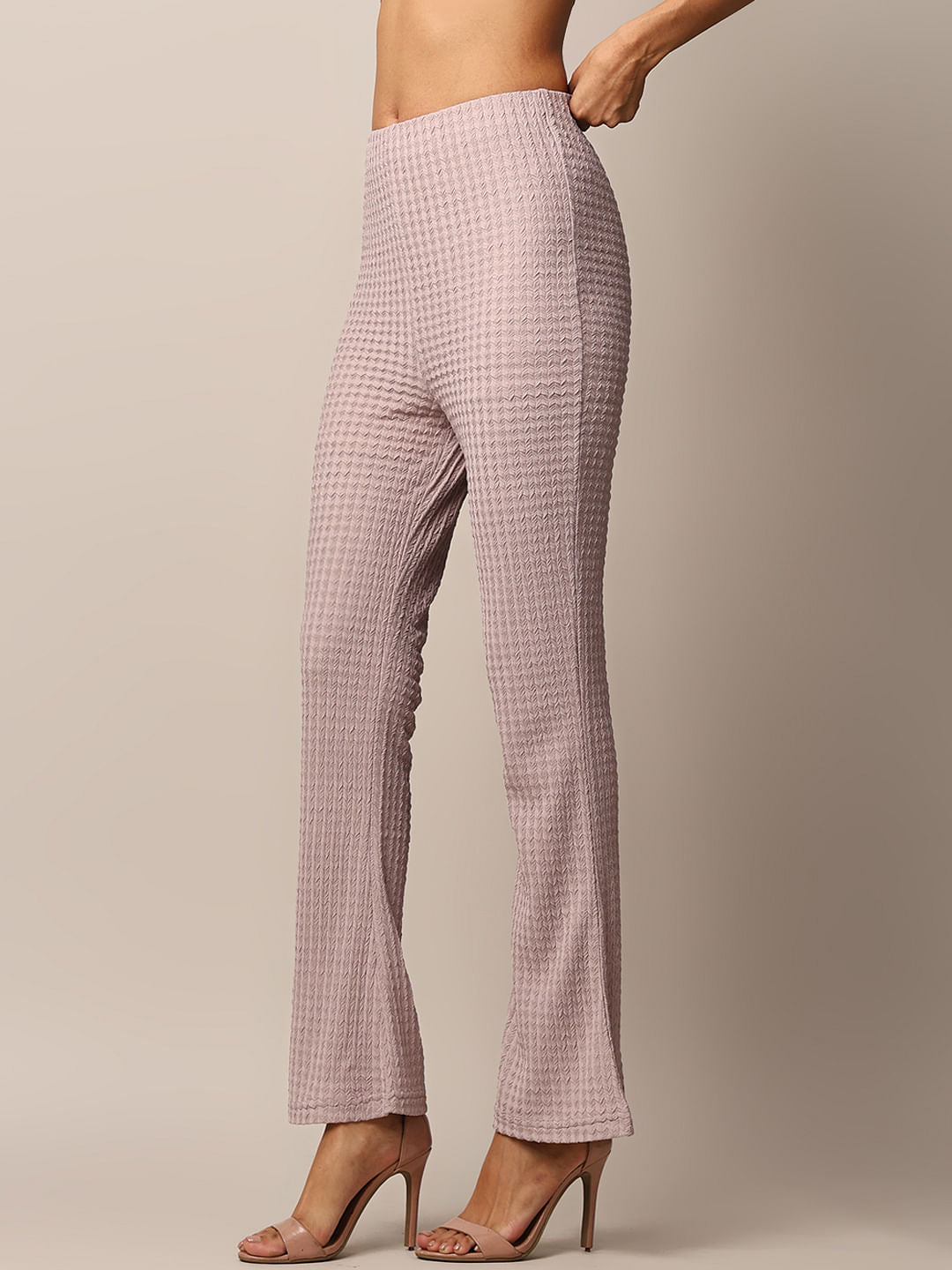 Lavender Textured Co-Ord Set Flared Pants