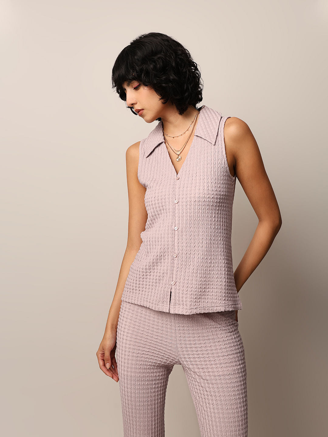 Lavender Textured Co-Ord Set Shirt