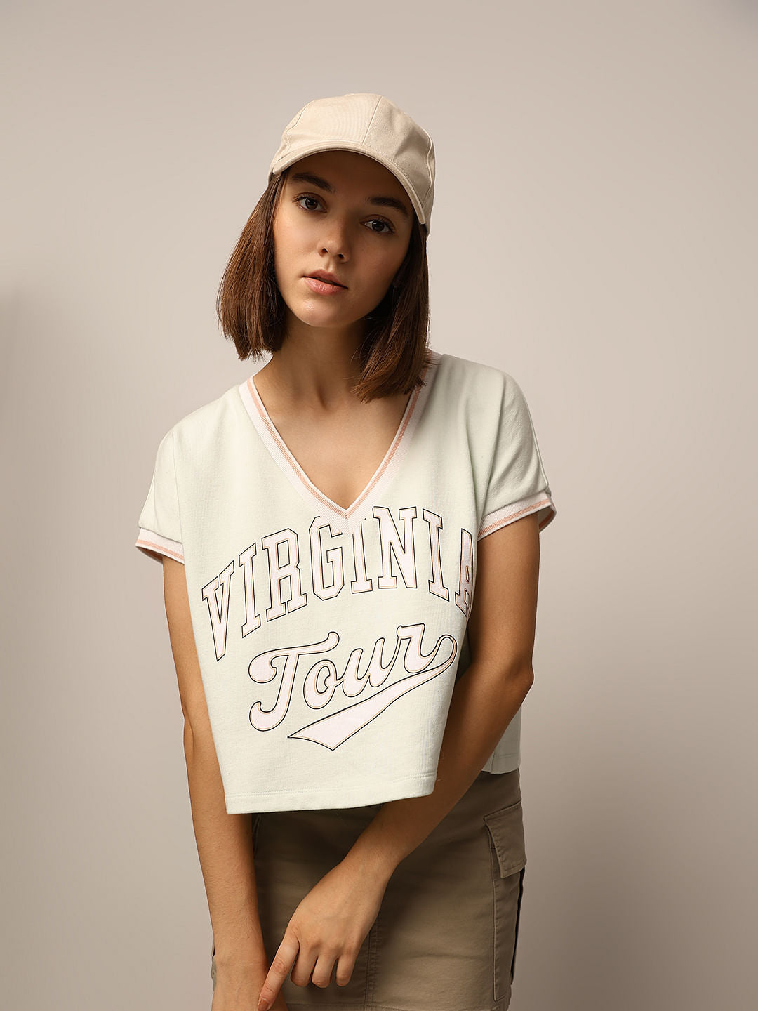 Green Printed Cropped T-Shirt