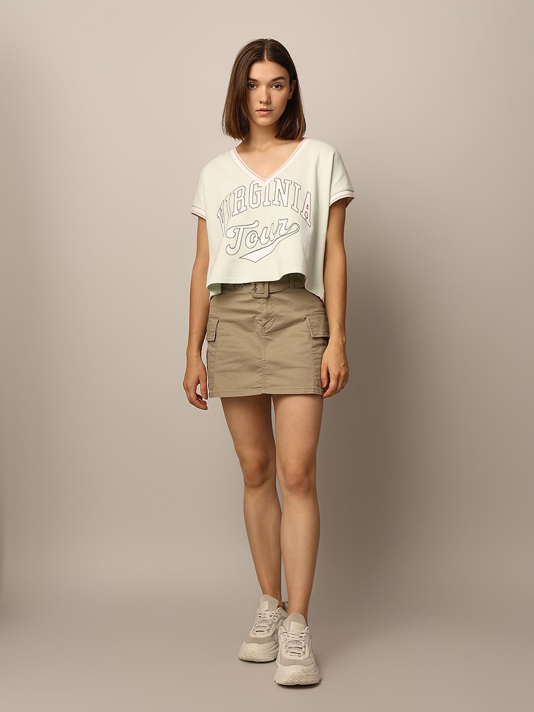 Green Printed Cropped T-Shirt