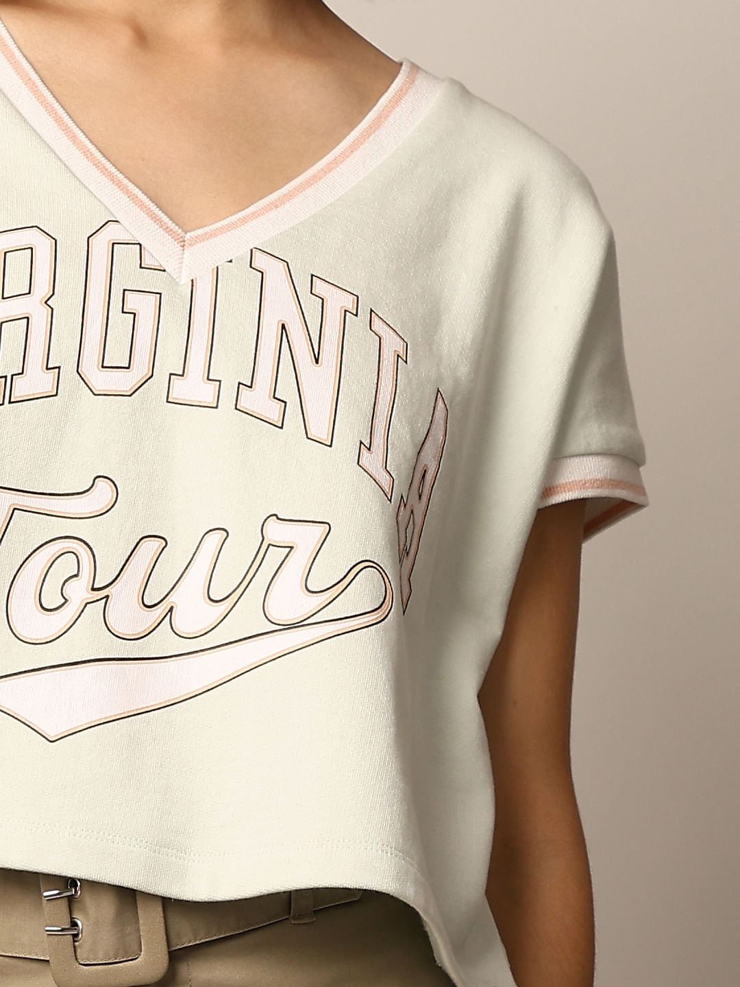 Green Printed Cropped T-Shirt