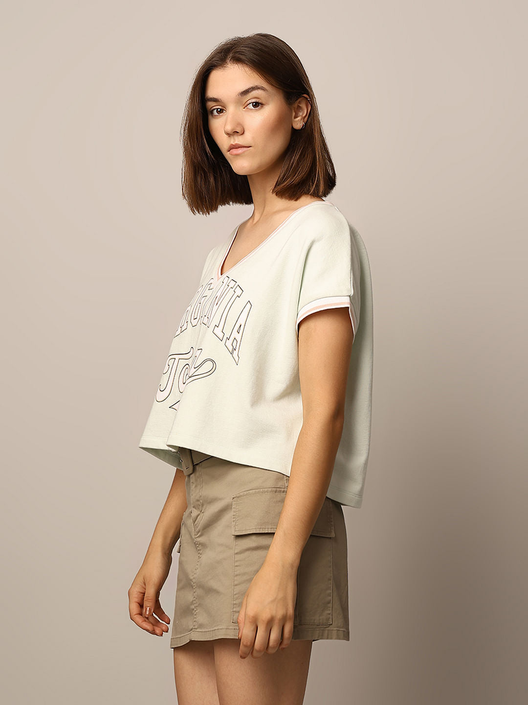 Green Printed Cropped T-Shirt