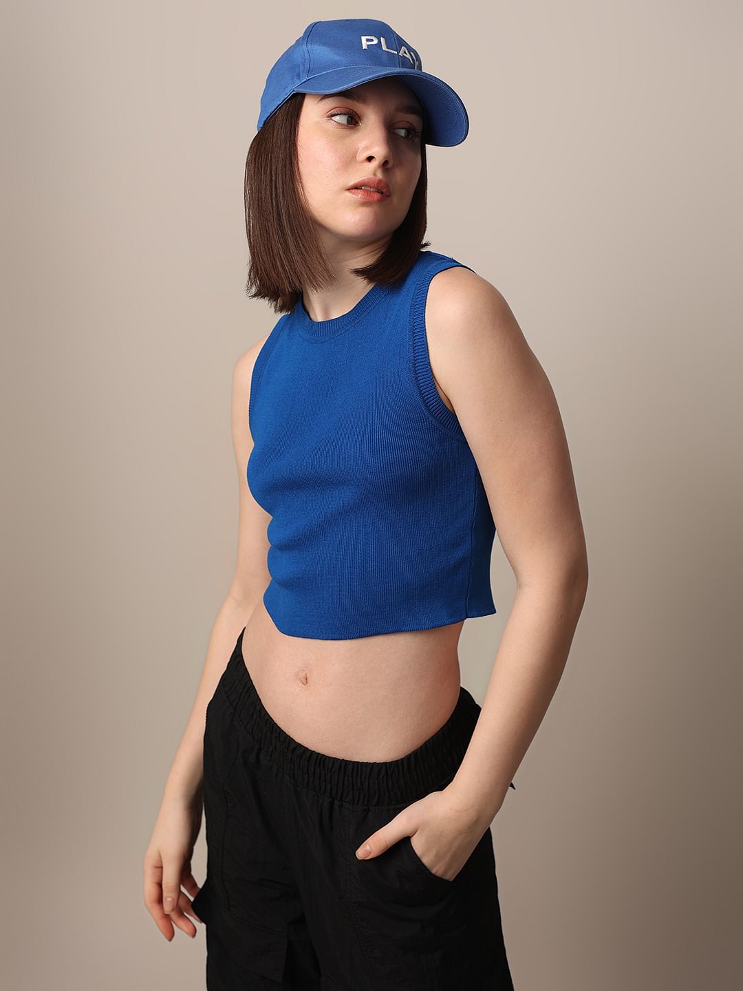 Dark Blue Knitted Crop Top