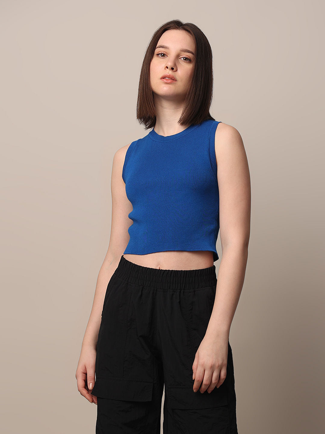Dark Blue Knitted Crop Top