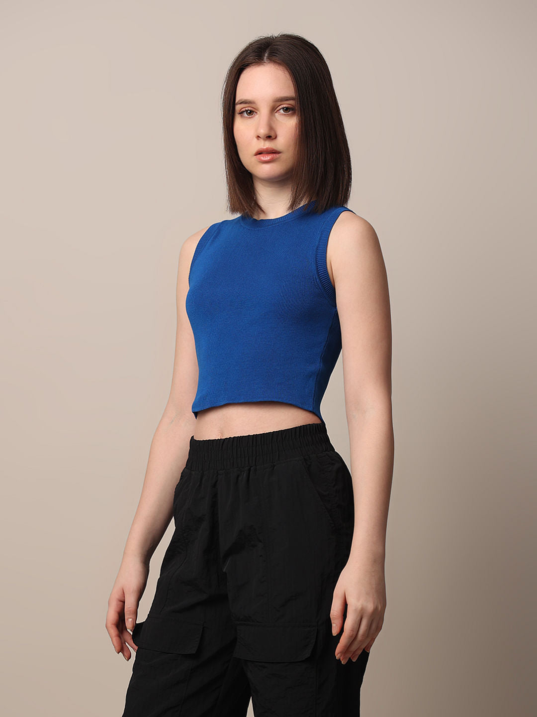 Dark Blue Knitted Crop Top