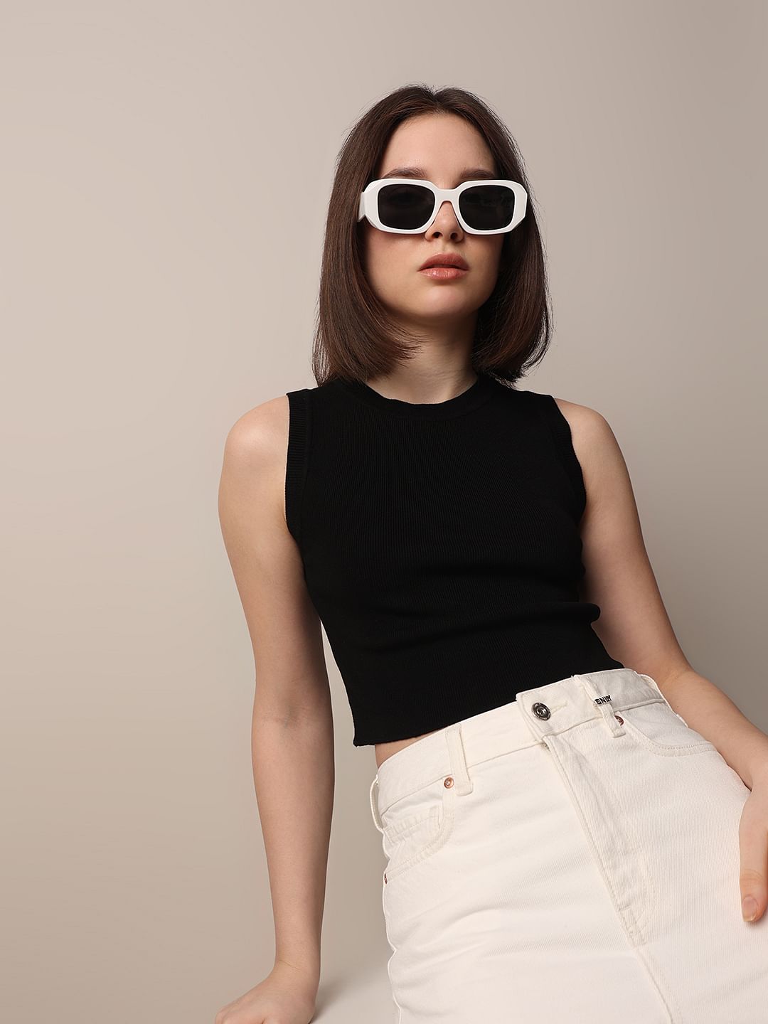 Black Knitted Cropped Top