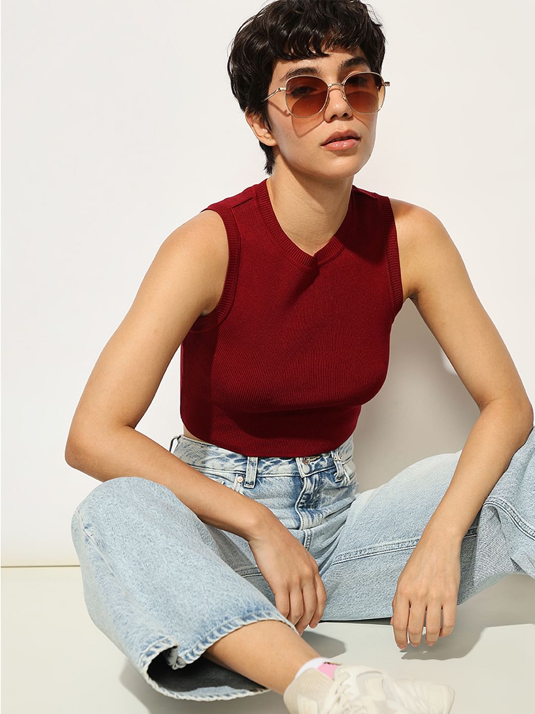 Maroon Knitted Vest Top