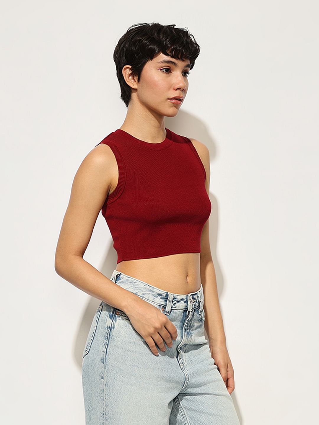 Maroon Knitted Vest Top