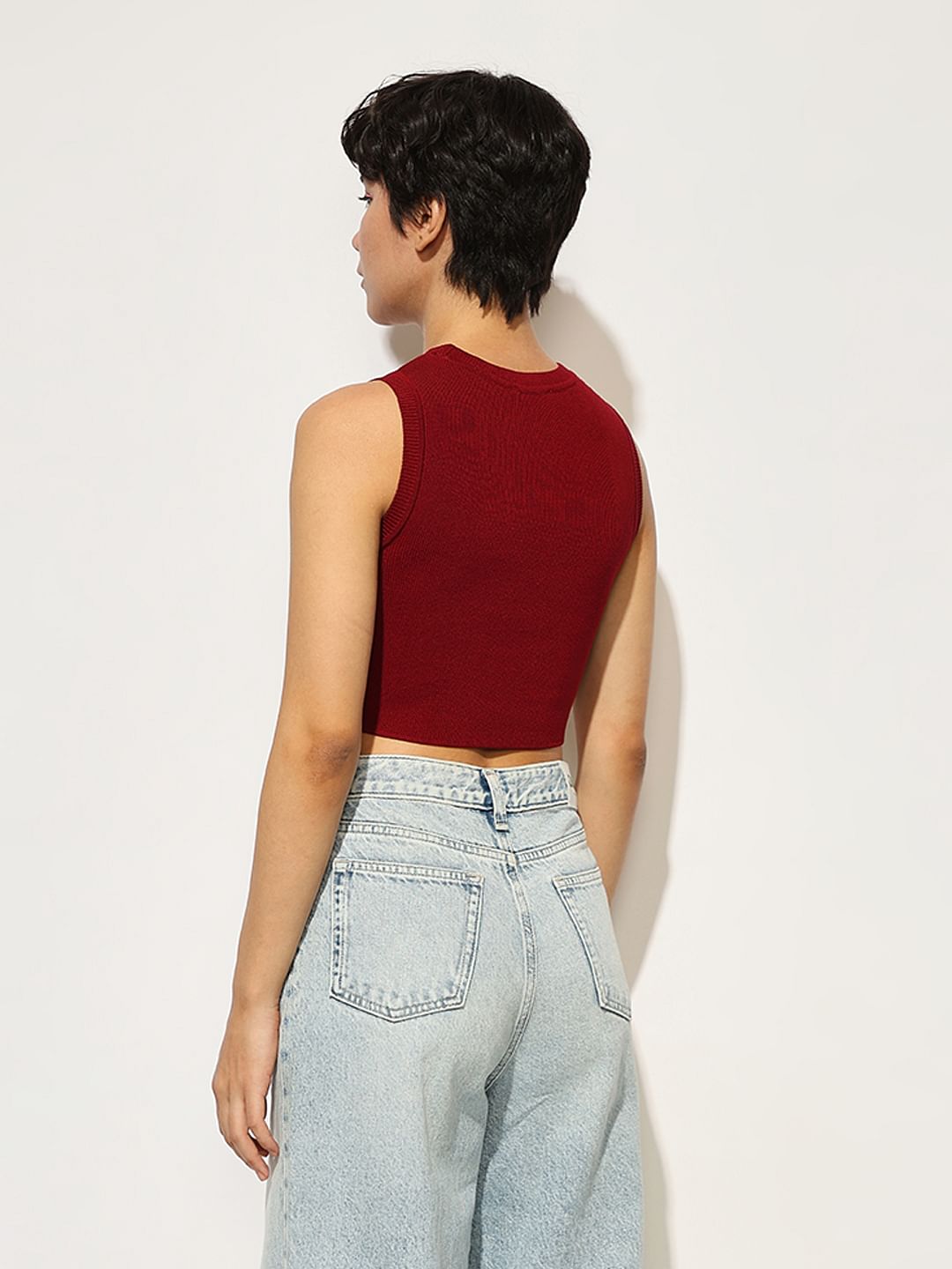Maroon Knitted Vest Top