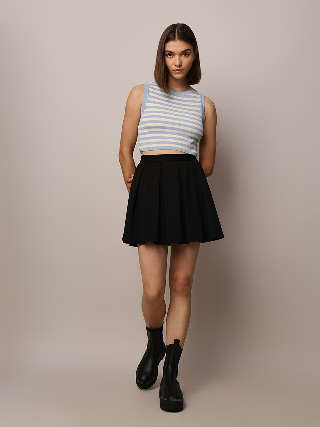 Blue Knitted Striped Vest Top