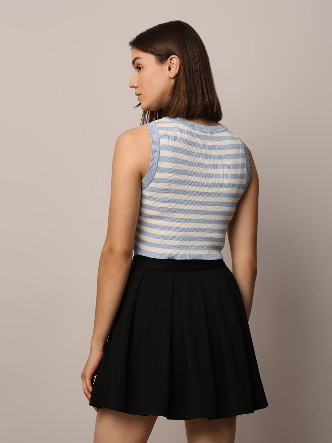 Blue Knitted Striped Vest Top