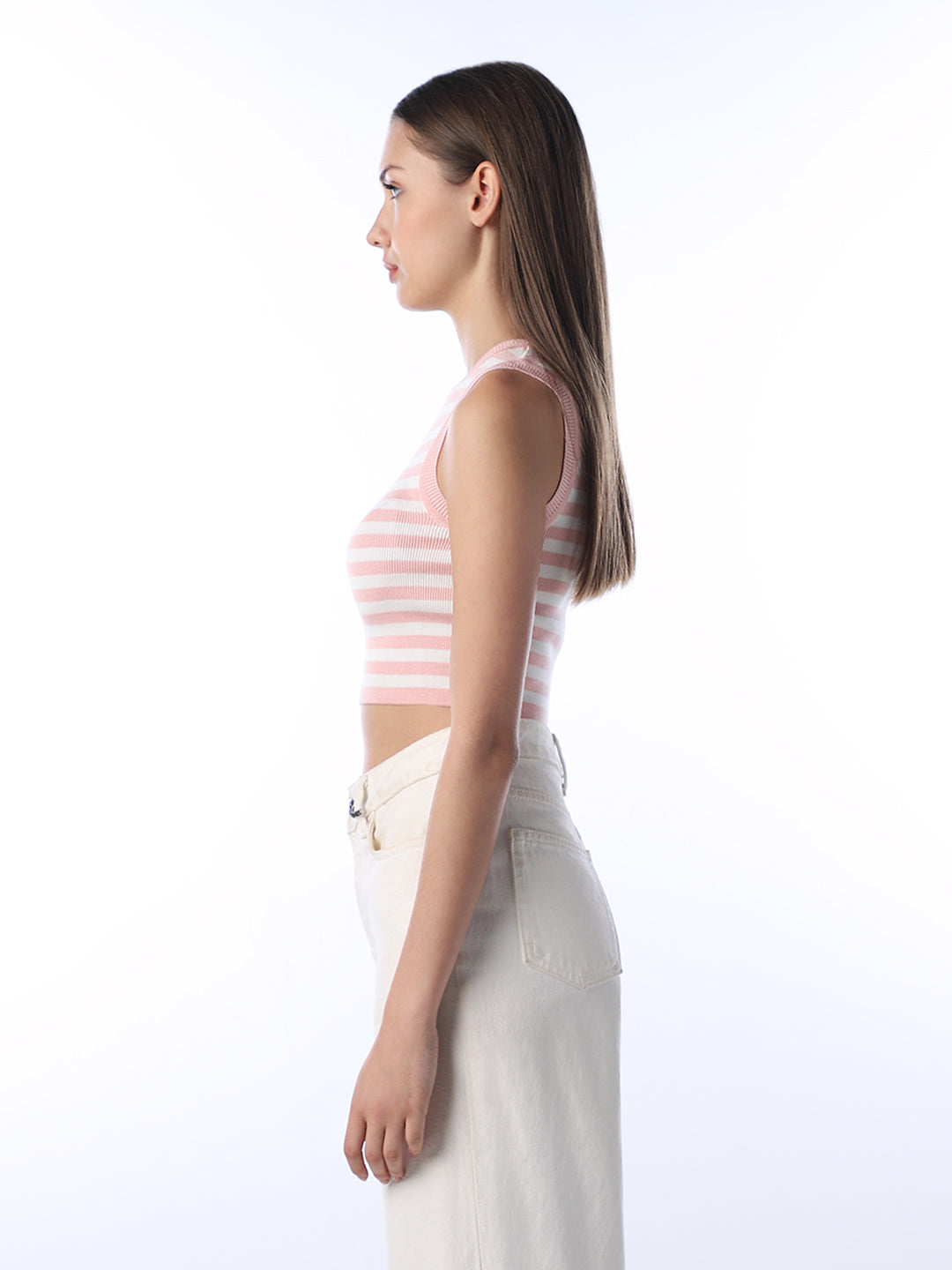 Cropped Striped Ribbed Tank Top