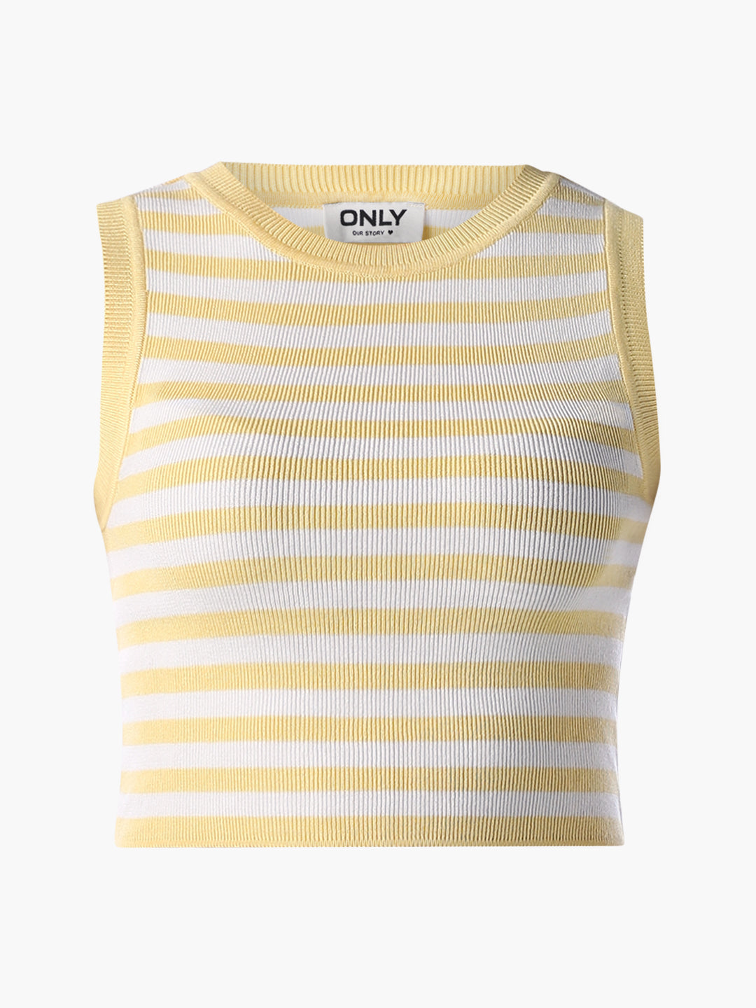 Cropped Striped Ribbed Tank Top - Yellow