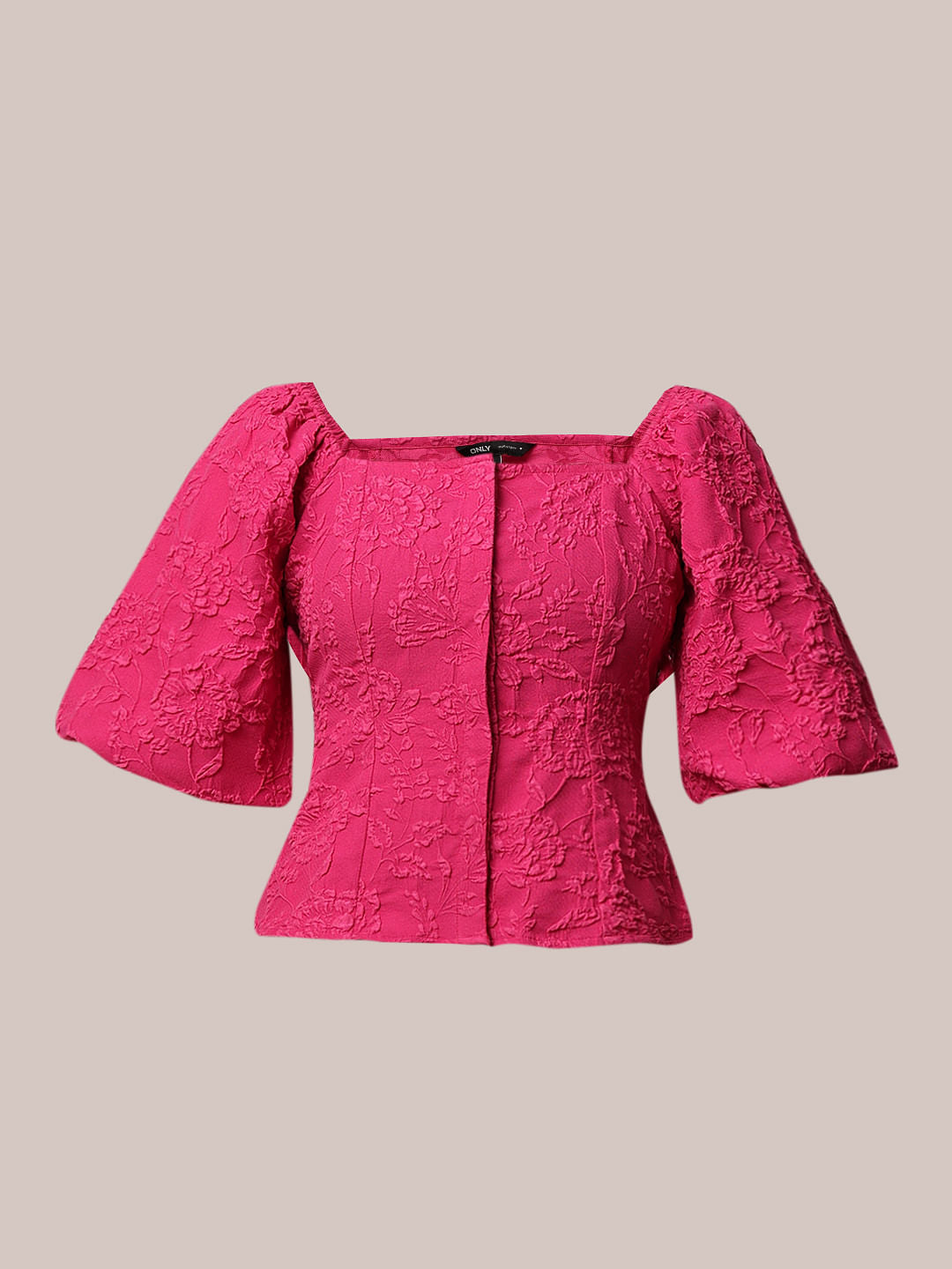 Dark Pink Puff Sleeves Co-Ord Set Top