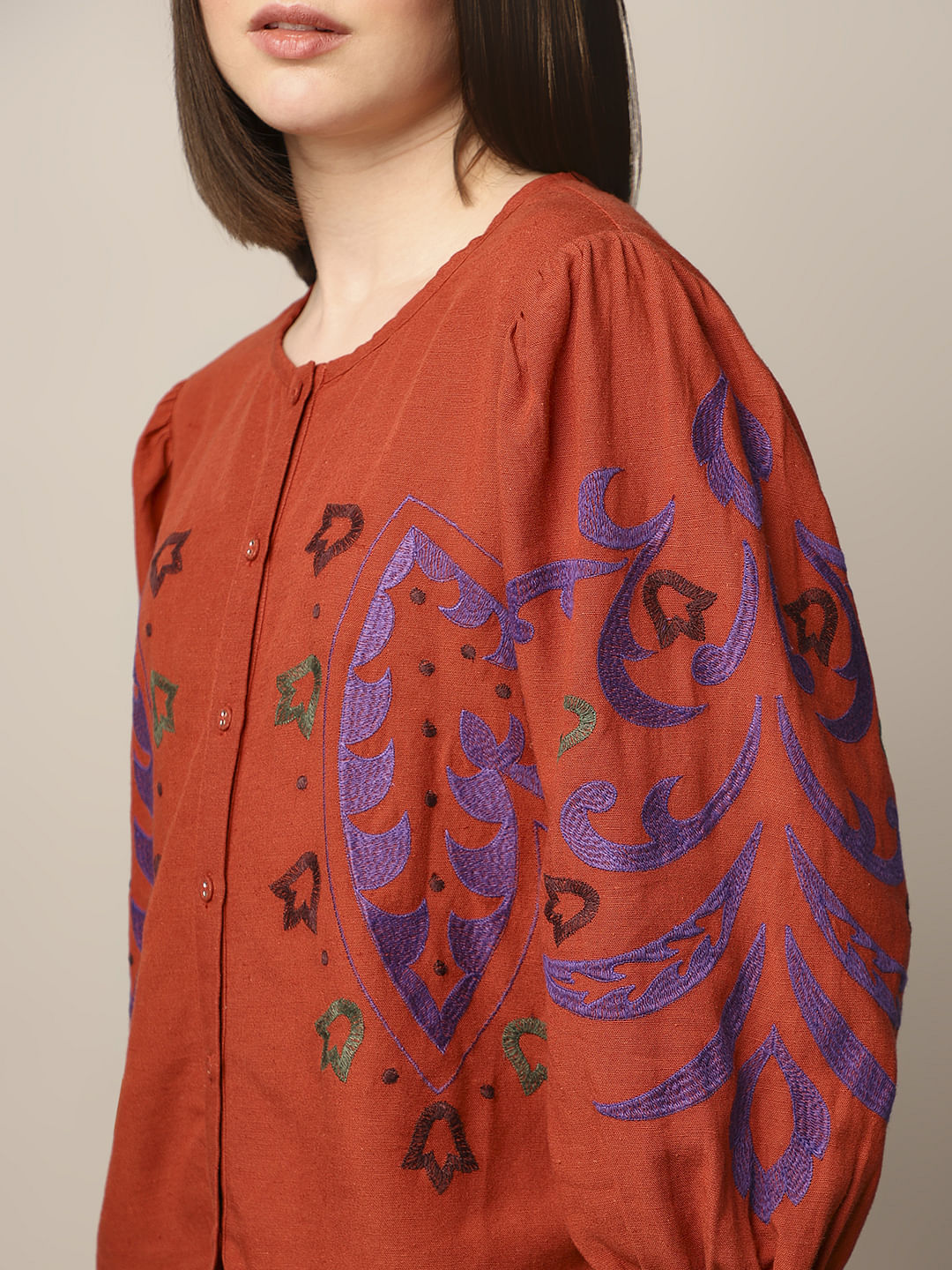 Red Embroidered Co-Ord Set Top