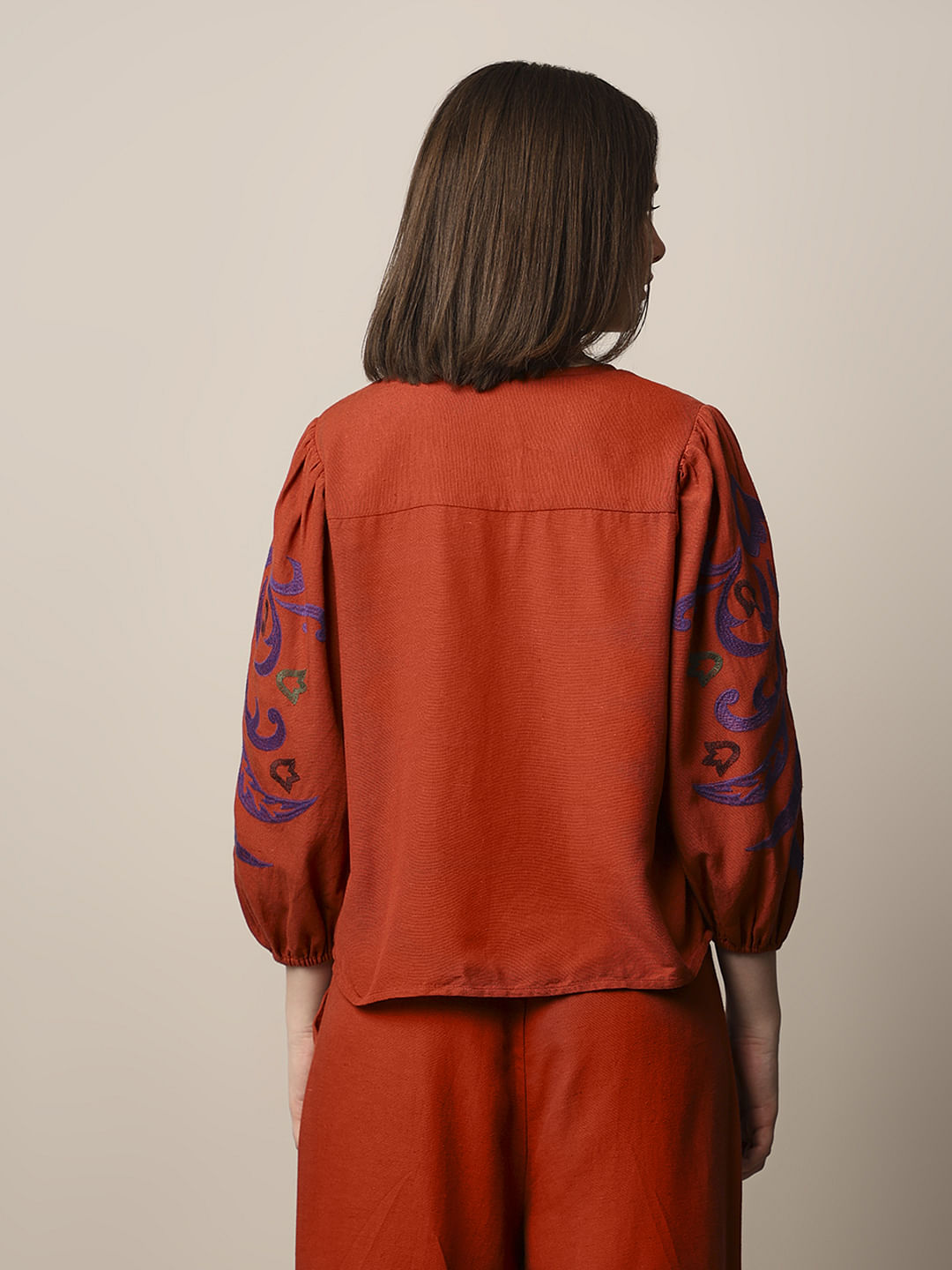 Red Embroidered Co-Ord Set Top