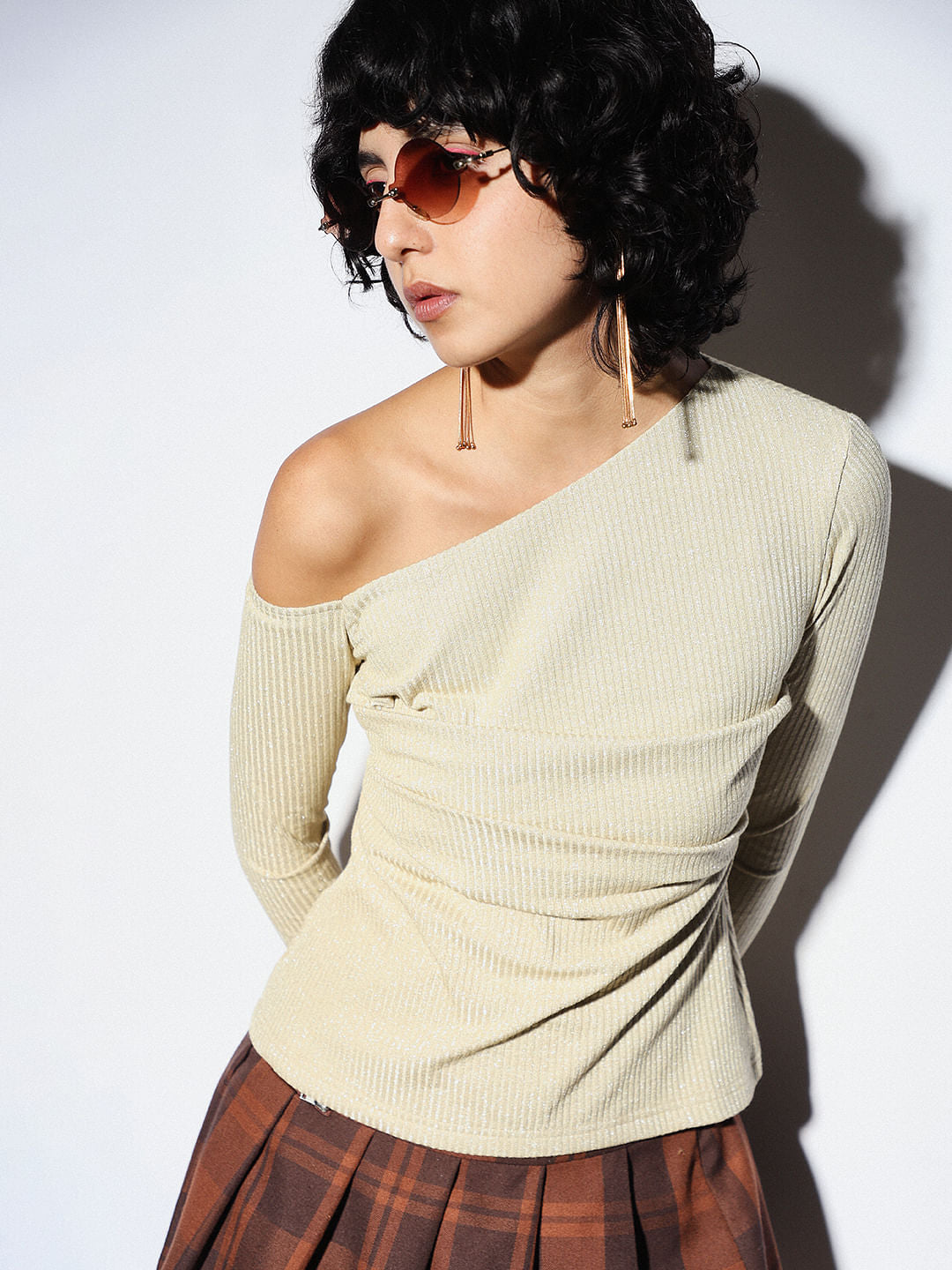 Cream One-Shoulder Top