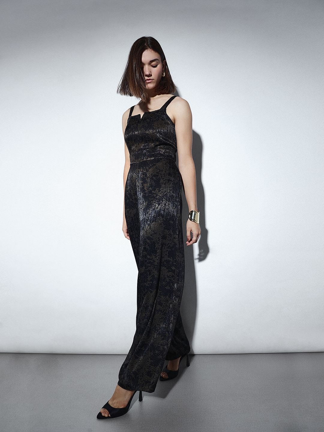 Black Jacquard Shimmer Jumpsuit