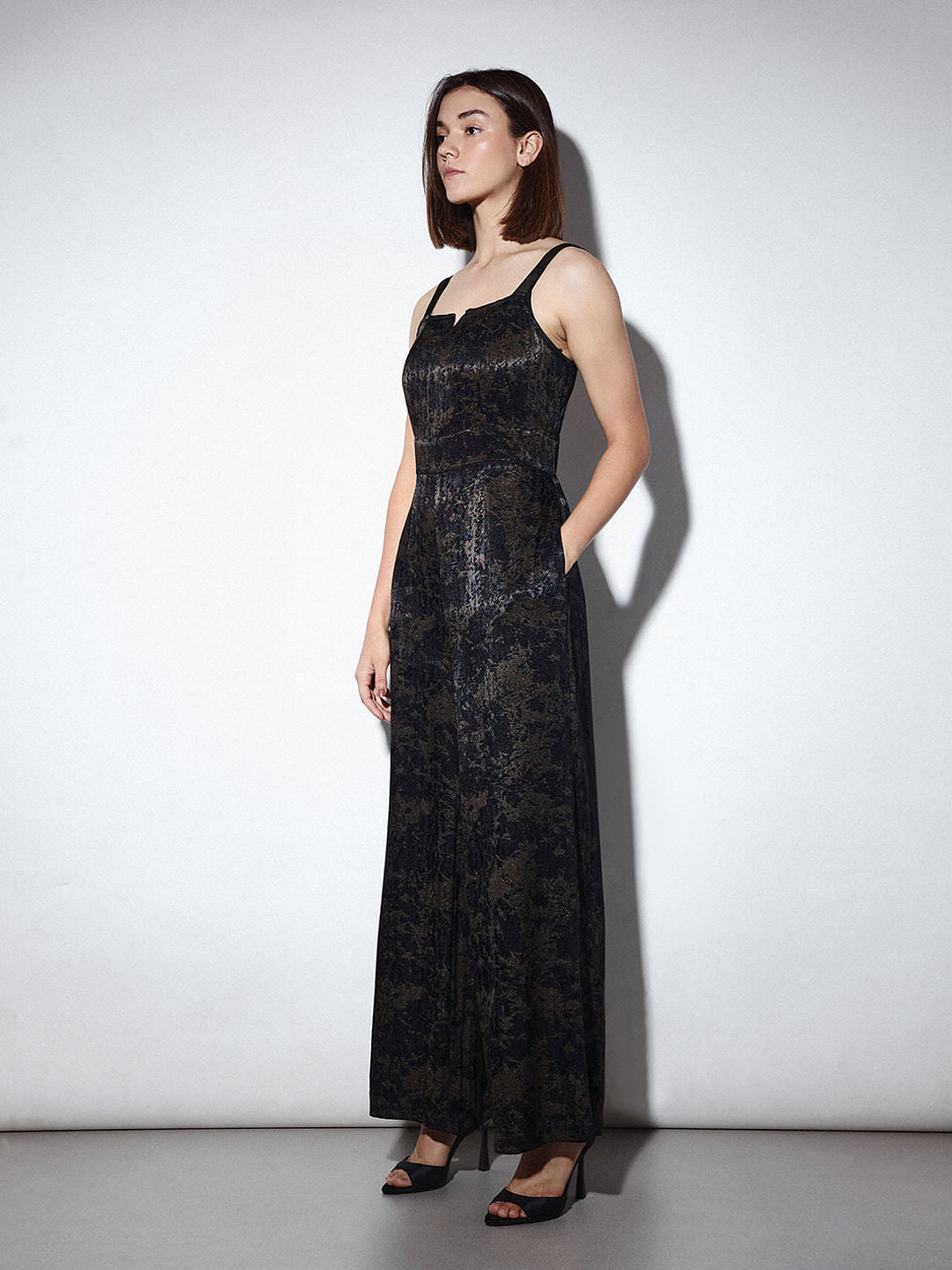 Black Jacquard Shimmer Jumpsuit