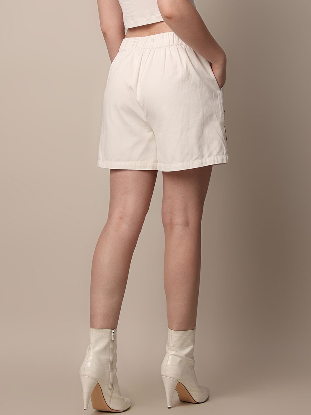 White Embroidered Co-Ord Set Shorts