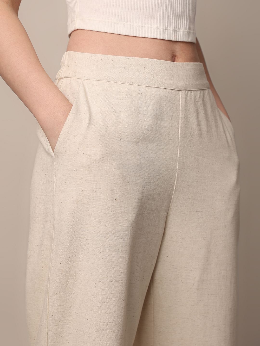 Beige Embroidered Co-Ord Set Pants