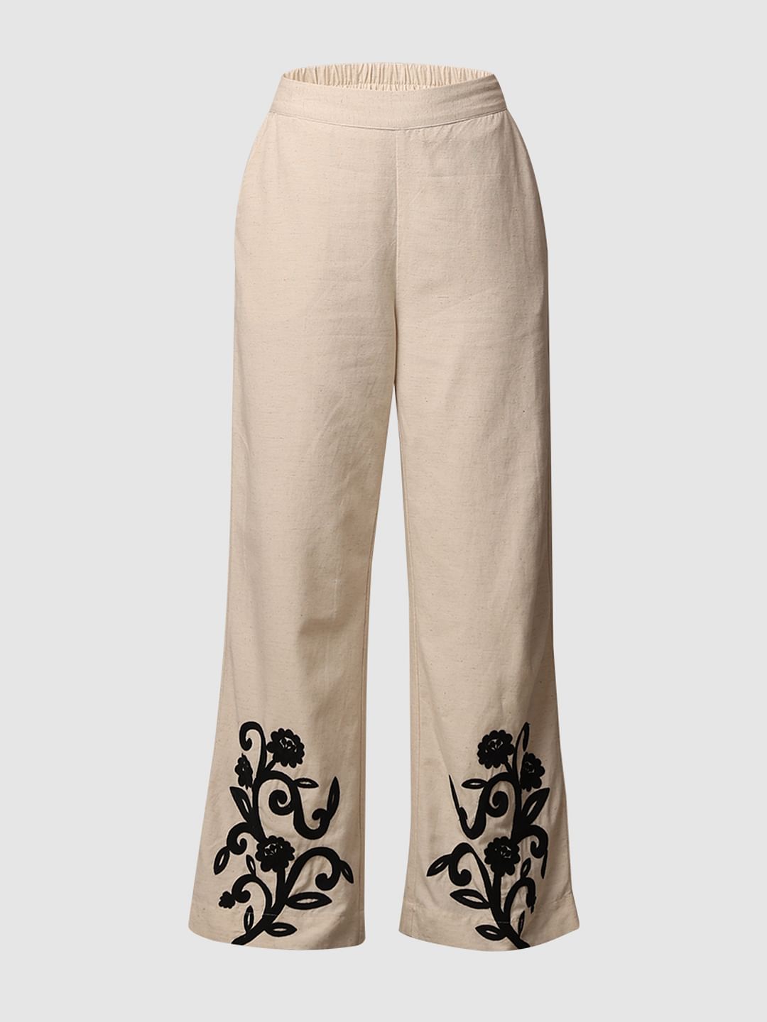Beige Embroidered Co-Ord Set Pants