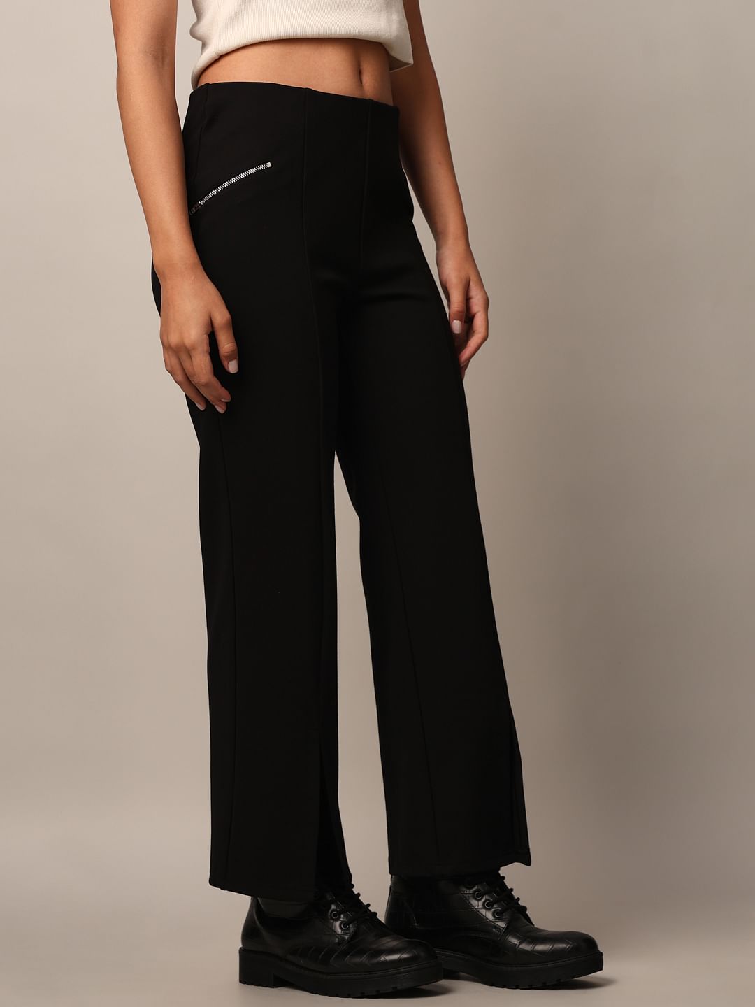 Black Slit Hem Leggings