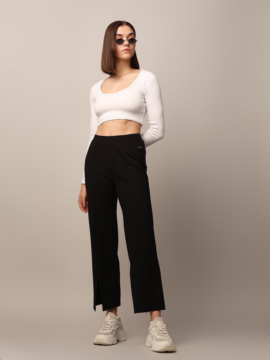 Black Slit Hem Flared Leggings