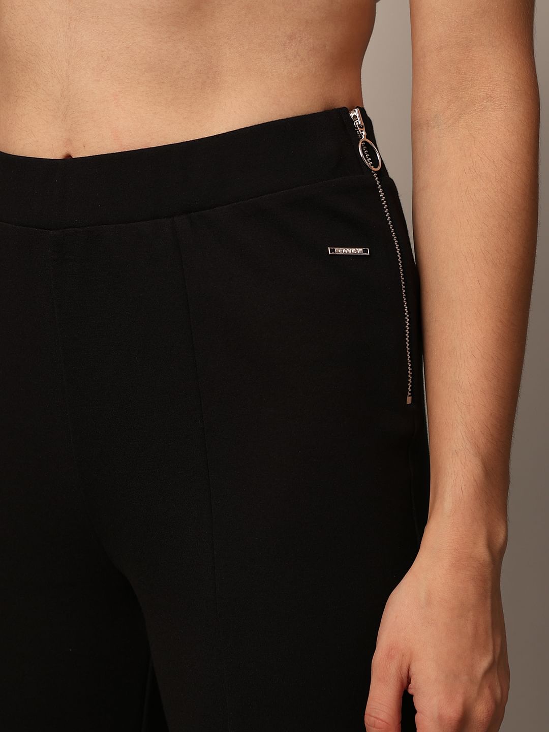 Black Slit Hem Flared Leggings