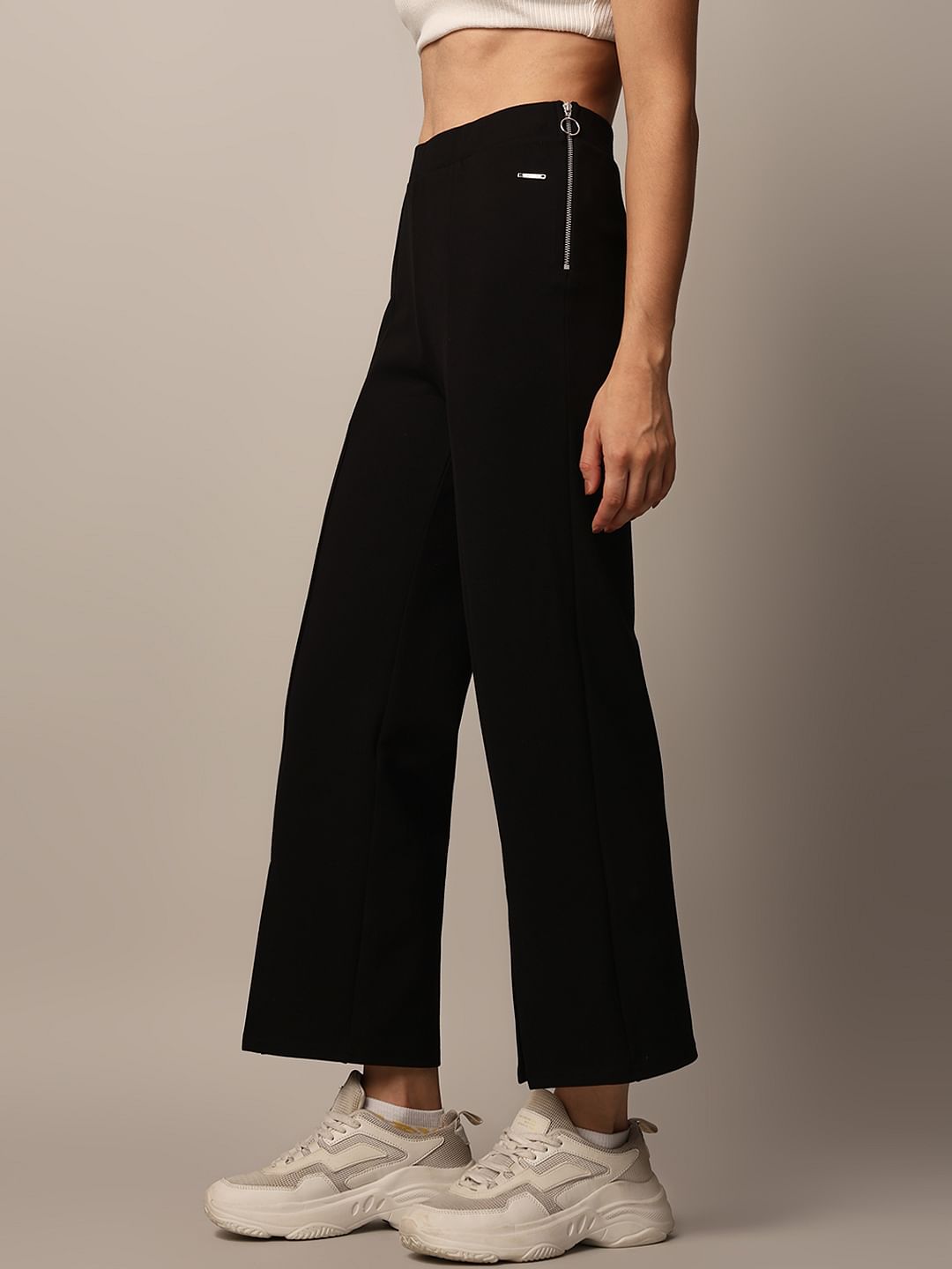 Black Slit Hem Flared Leggings