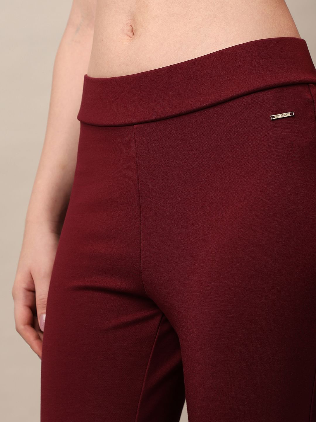 Maroon High Rise Flared Slit Hem Leggings