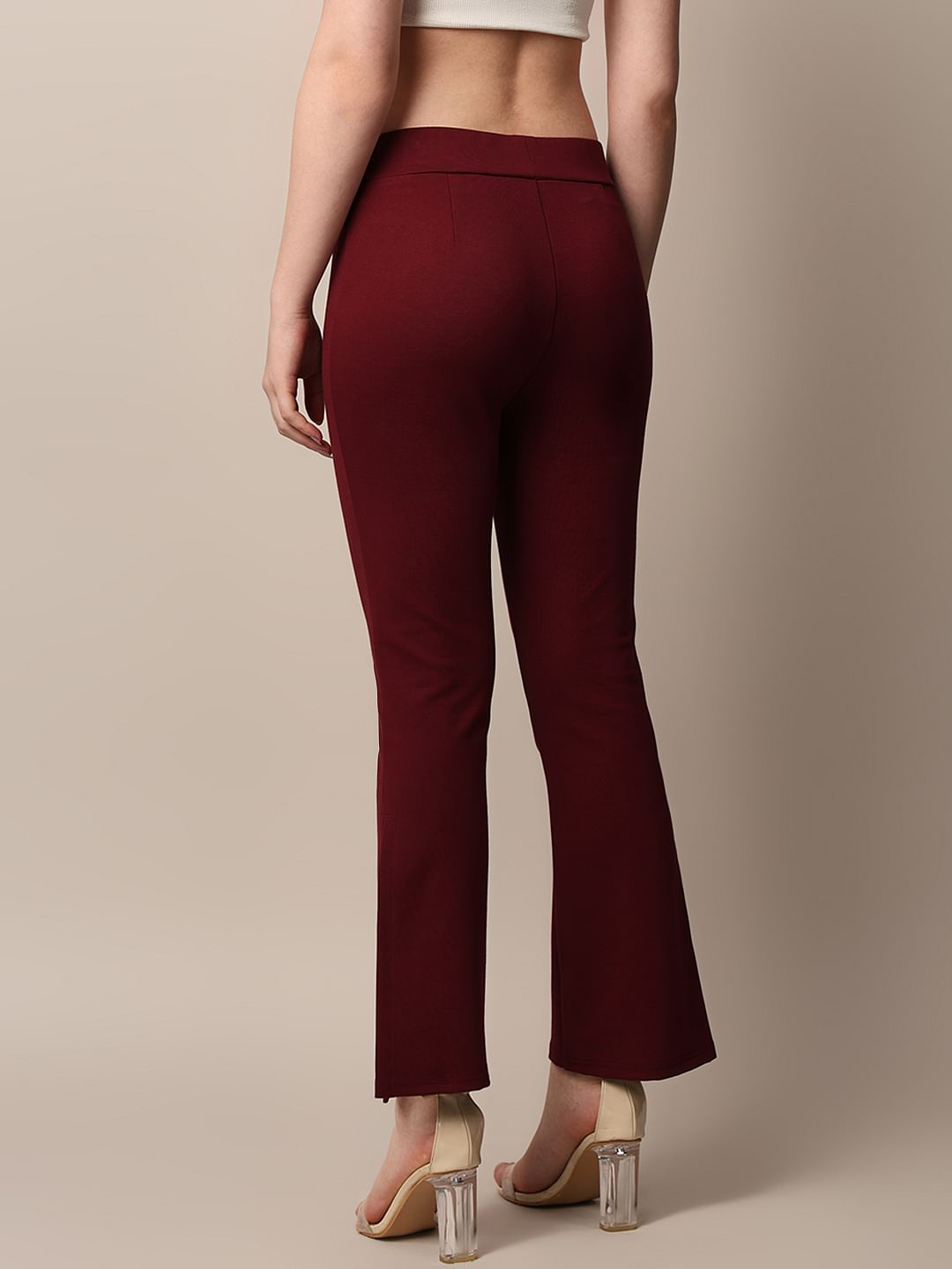 Maroon High Rise Flared Slit Hem Leggings