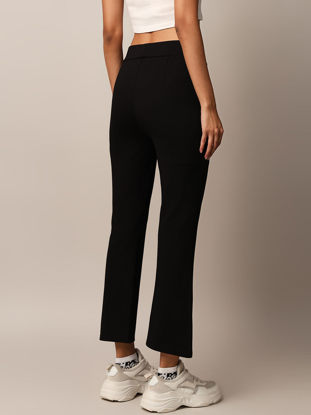 Black High Rise Flared Slit Hem Leggings