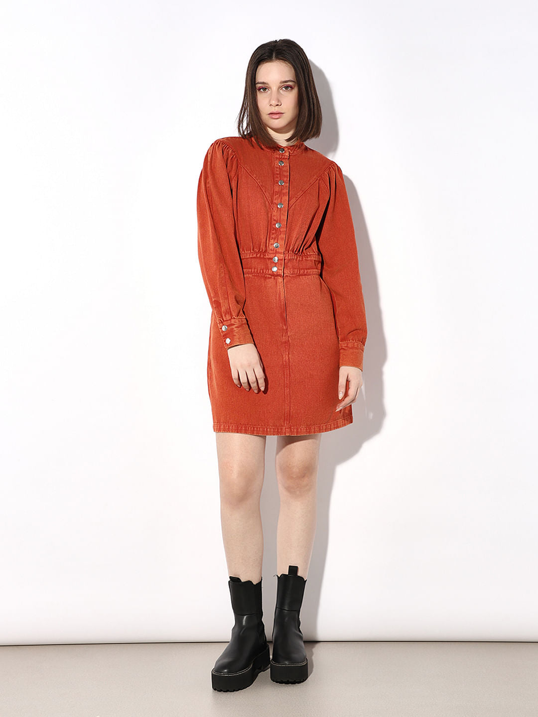 Orange Vintage Washed Denim Dress