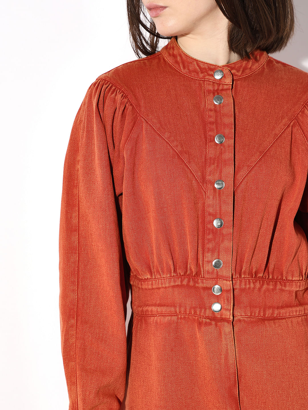 Orange Vintage Washed Denim Dress