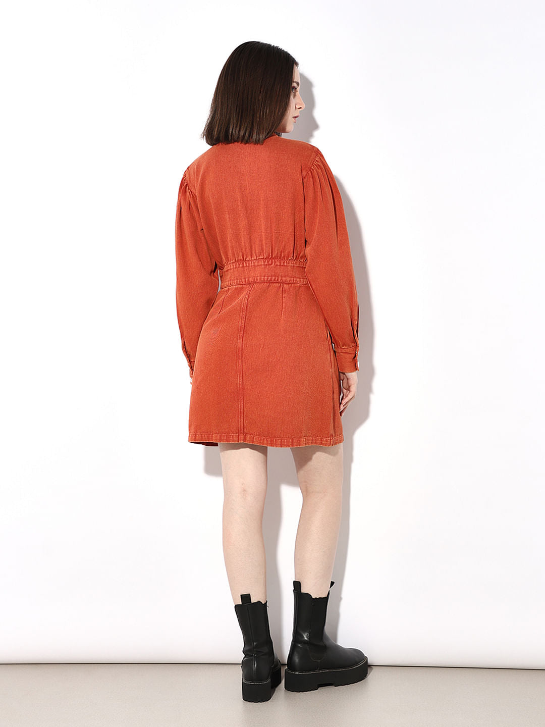 Orange Vintage Washed Denim Dress