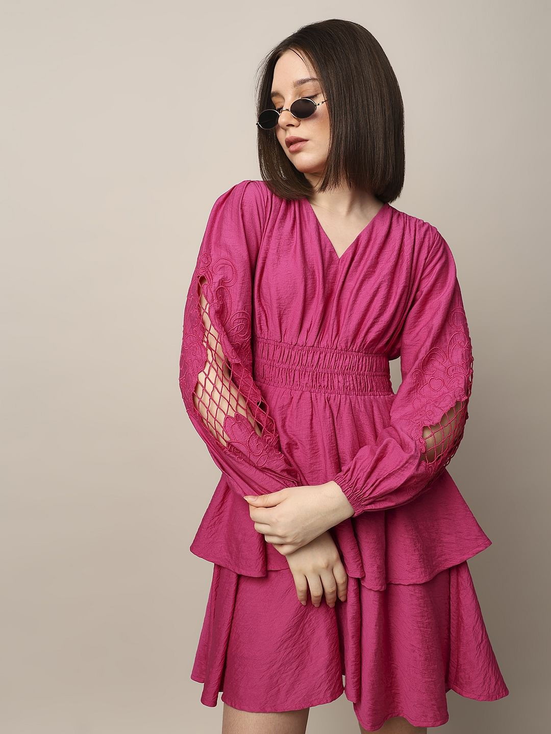 Pink Cut-Out Fit & Flare Dress