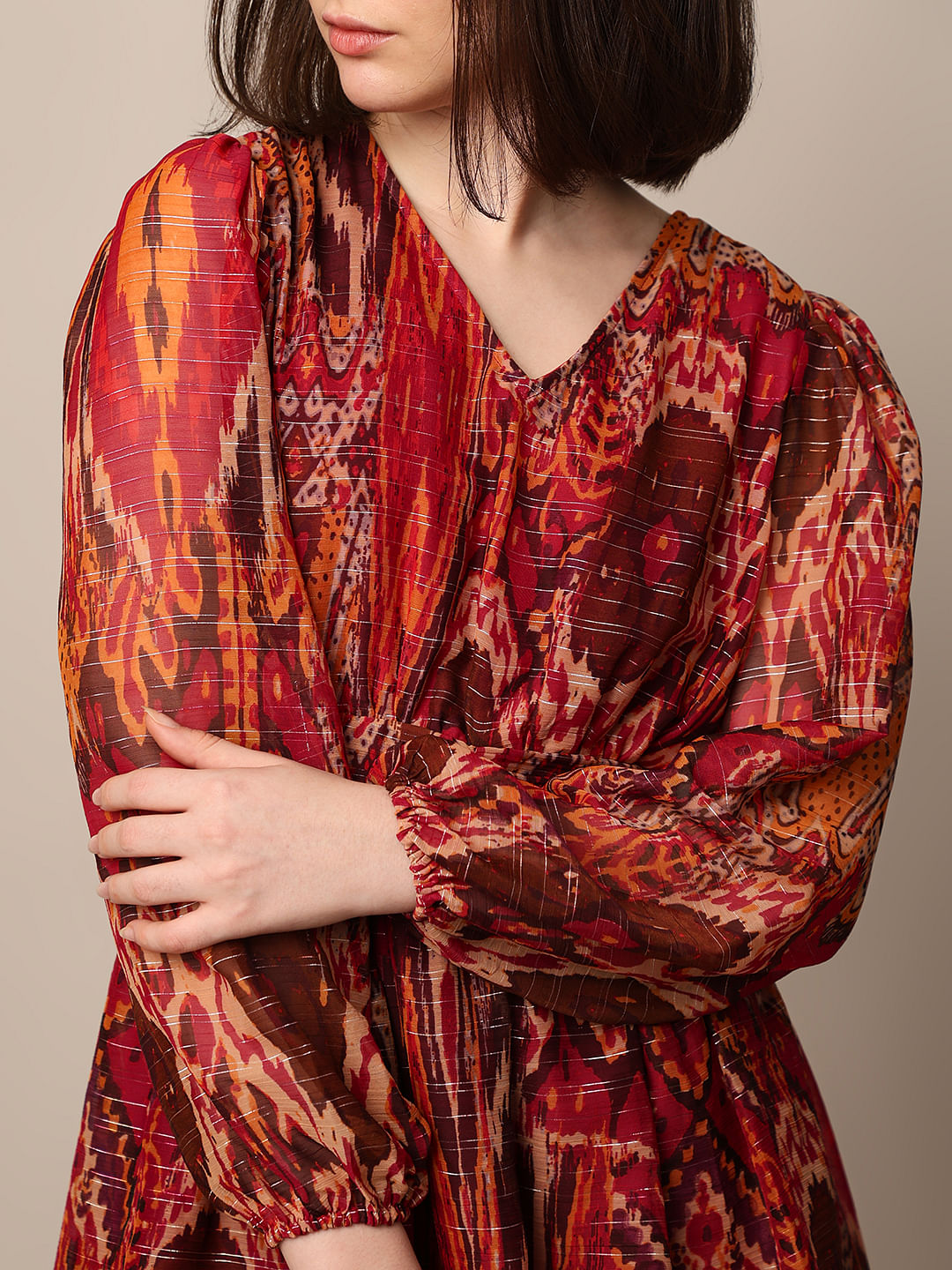 Maroon Printed Mini Dress