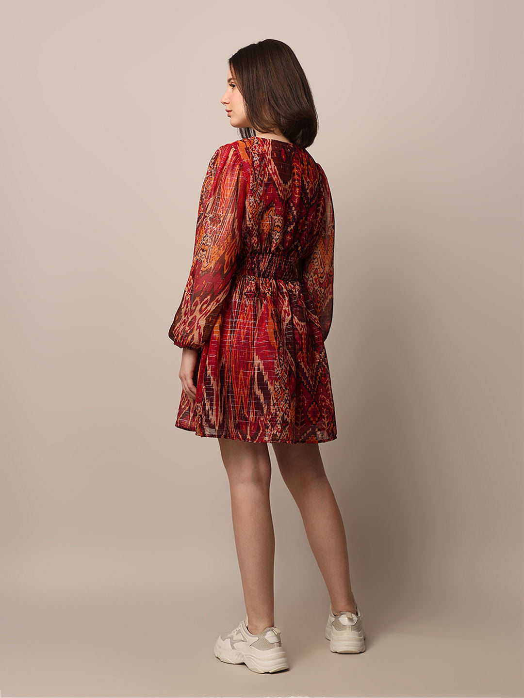 Maroon Printed Mini Dress