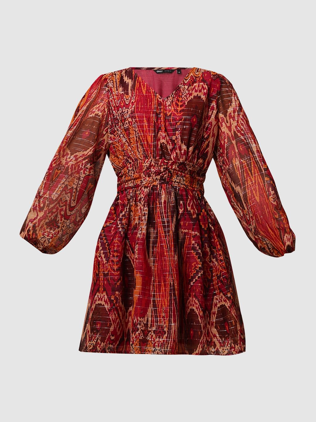 Maroon Printed Mini Dress