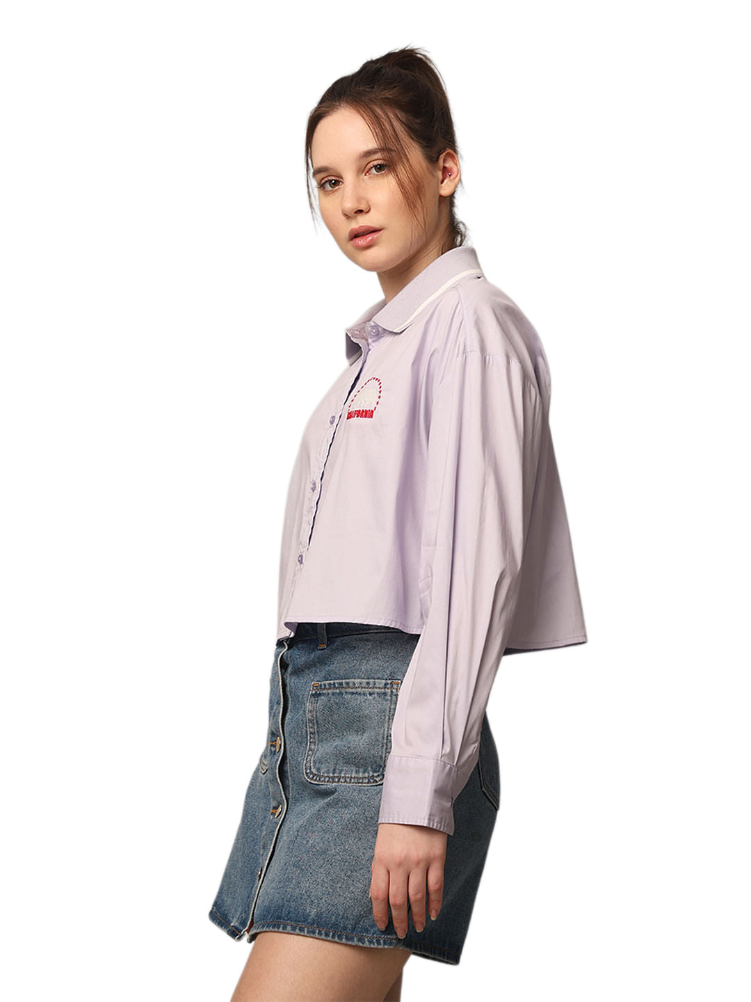 Purple Printed Cropped Shirt