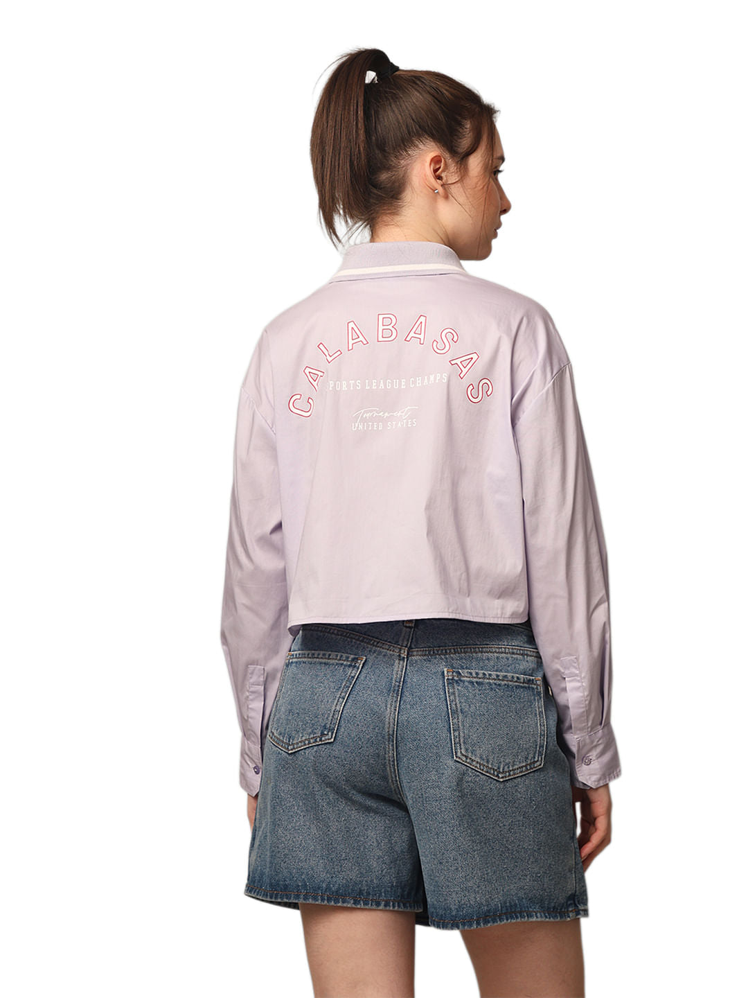 Purple Printed Cropped Shirt