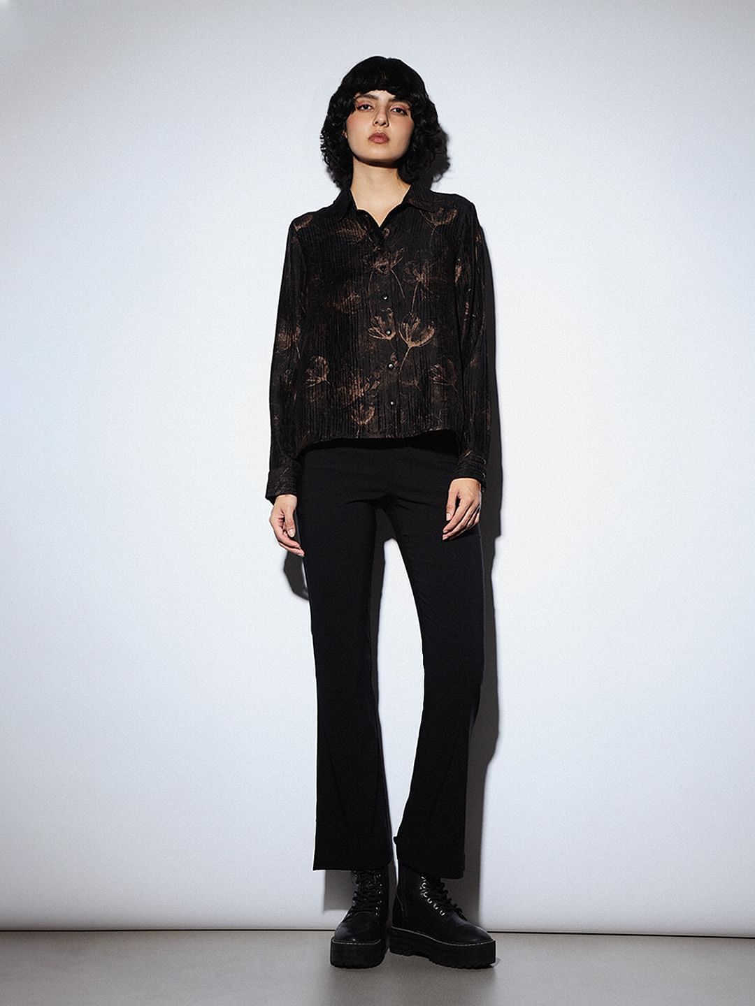 Black Shimmer Printed Shirt